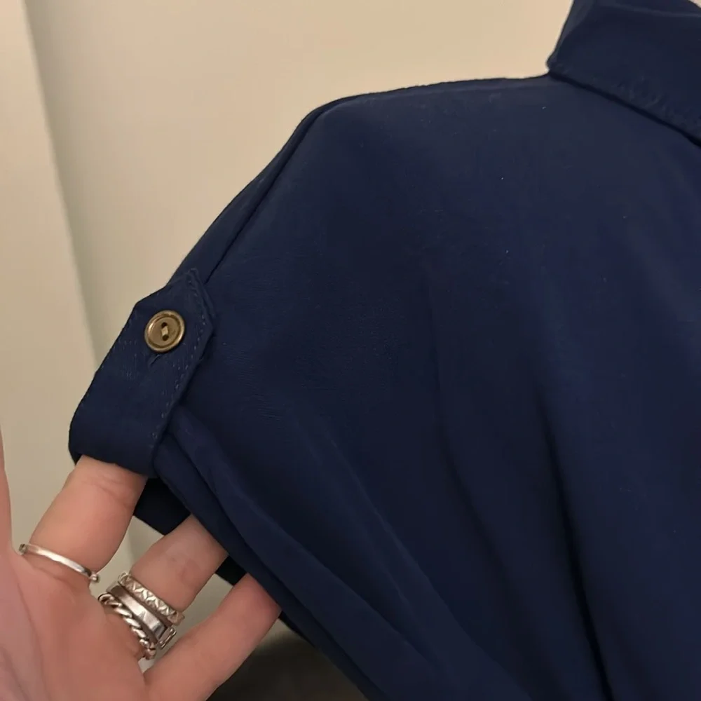 Navy Blue Button-Up Shirt-Dress - Picture 3 of 12